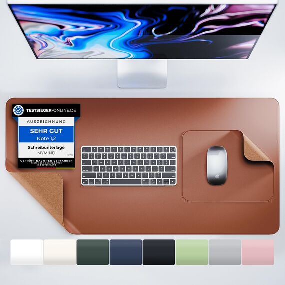 MYMIND® Schreibtischunterlage [2-er Set] 80x40cm - Premium Qualität mit extra Mauspad - Schreibunterlage für Homeoffice - Schreibtisch Unterlagenmatte rutschfest - Desk Mat - Unterlage (Braun)