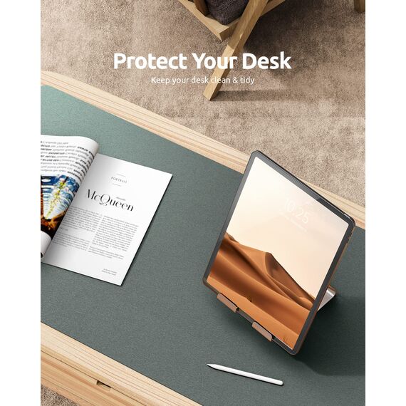 YSAGi Schreibtischunterlage 120x43cm, Premium Leder Mauspad XXL, Rutschfeste Tischunterlage Schreibunterlage, Multifunktionales Office Mousepad Schreibtisch Zubehör für Büro & Homeoffice (Dunkelgrün)