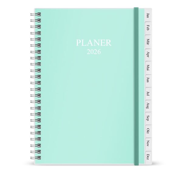 Kalender 2026, A5-Wochenplaner mit Monatsregistern, January 2026-December 2026, Diary 2026 elastischer Verschluss, Doppeldrahtbindung, einfache Organisation täglichen Lebens, 14,8×21cm, Planer 2026