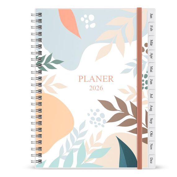 Kalender 2026, A5-Wochenplaner mit Monatsregistern, Jan 2026-Dec 2026, Diary 2026 elastischer Verschluss, Doppeldrahtbindung, einfache Organisation täglichen Lebens, 14,8×21cm, Planer 2026
