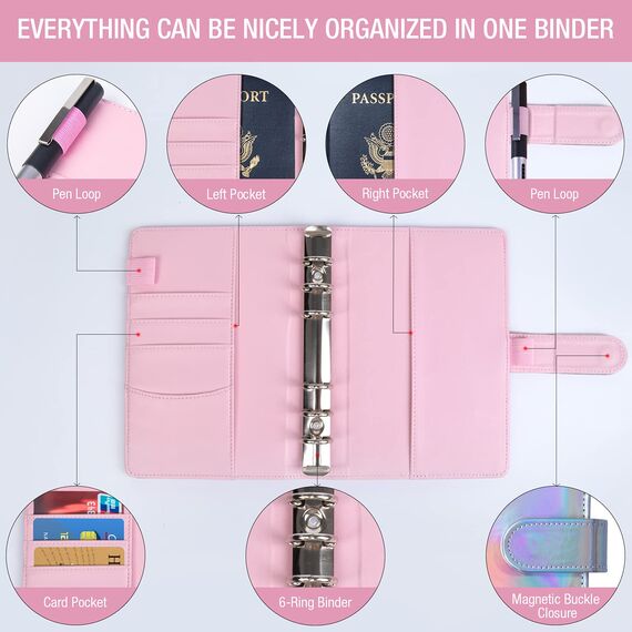 Budget Planner Budget Binder - ANYUKE A6 Budget Planner Geldumschläge Umschlagmethode, Budgetplaner Geld Organizer Sparbuch mit Folien für Finanzplaner, Geld Sparen Mappe, Cash Stuffing - Laser Silber