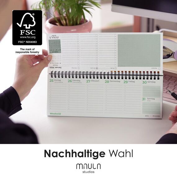 Tischkalender 2025 Quer - Für mehr Organisation & Produktivität - Wochenkalender 2025 für Schreibtisch - Kalender 2025 Tischkalender Wochenplaner 2025