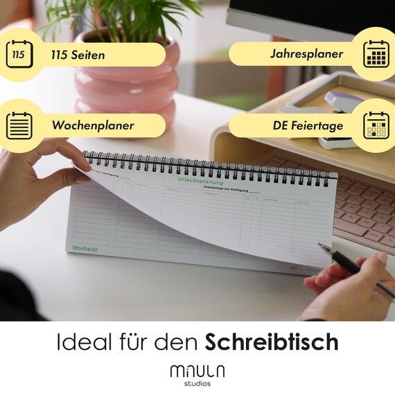 Tischkalender 2025 Quer - Für mehr Organisation & Produktivität - Wochenkalender 2025 für Schreibtisch - Kalender 2025 Tischkalender Wochenplaner 2025