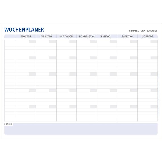 STAEDTLER Wochenplaner Lumocolor, wiederverwendbar, trocken abwischbar, Größe DIN A1, im Set mit 2 Stiften Lumocolor correctable M rot, schwarz und 2 Stiftklemmen, 641 A1-1