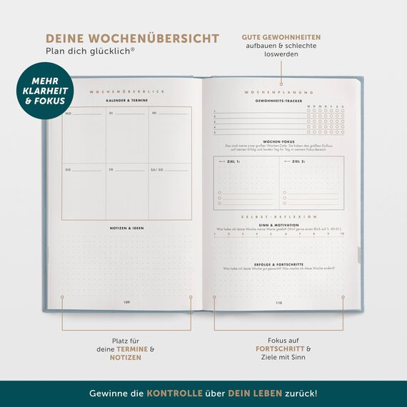 6-Minuten Erfolgsjournal – #1 Tagesplaner 2026 für Fokus & Motivation – Undatierter To Do Planer – Erfolgstagebuch für gelassene Zielerreichung