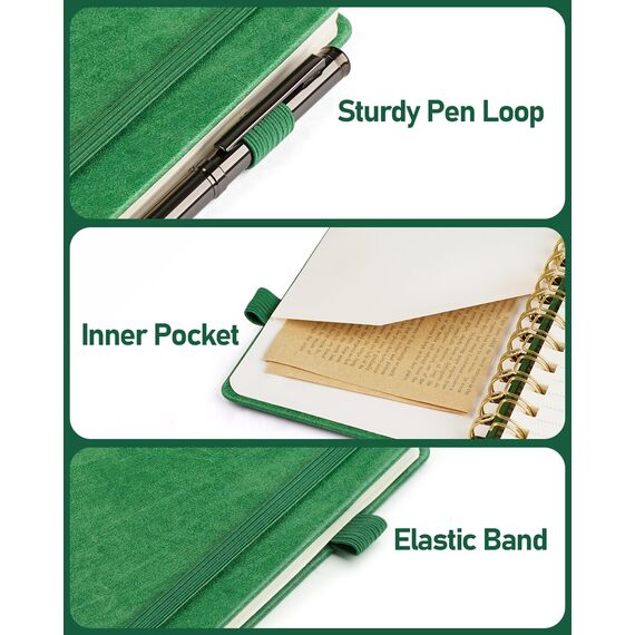 WEMATE Spiral Passwort buch mit alphabetischen Tabs, kleines Passwortbuch für Senioren, Internet-Passwort-Notizbuch Hardcover Passwort Manager Journal Logbuch A6 – 10.5 x 14.8 cm (Grasgrün)