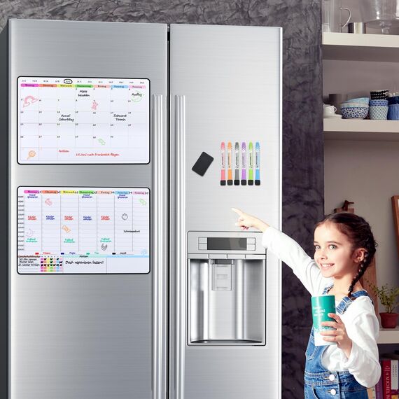 POPRUN Whiteboard Wochenplaner Monatsplaner abwischbar selbstklebend für die Wand, Glas, Holz und Kühlschrank (jede glatte Oberfläche) Familienplaner,Planungstafel,Monatskalender auf Deutsch