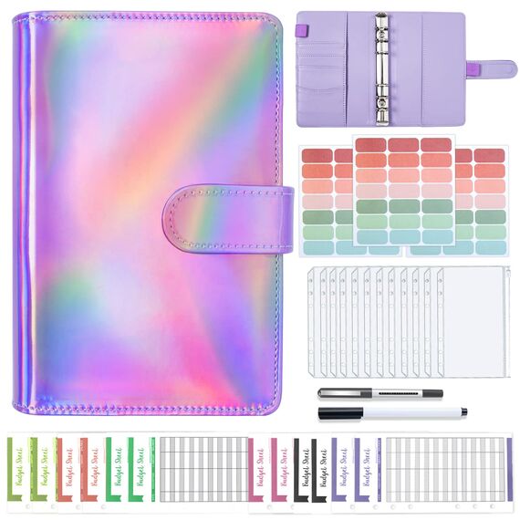 Budget Planner Budget Binder - ANYUKE A6 Budget Planner Geldumschläge Umschlagmethode, Budgetplaner Geld Organizer Sparbuch mit Folien für Finanzplaner, Geld Sparen Mappe, Cash Stuffing - Laser Lila