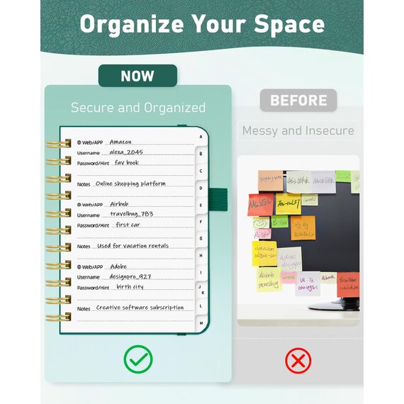 WEMATE Spiral-Passwortbuch mit alphabetischen Registerkarten, kleines Passwortbuch für Senioren, Internet-Passwort-Notizbuch, Hardcover, Passwort, Tagebuch, Logbuch, 11,9 x 15,2 cm (4,7 x 6 Zoll),