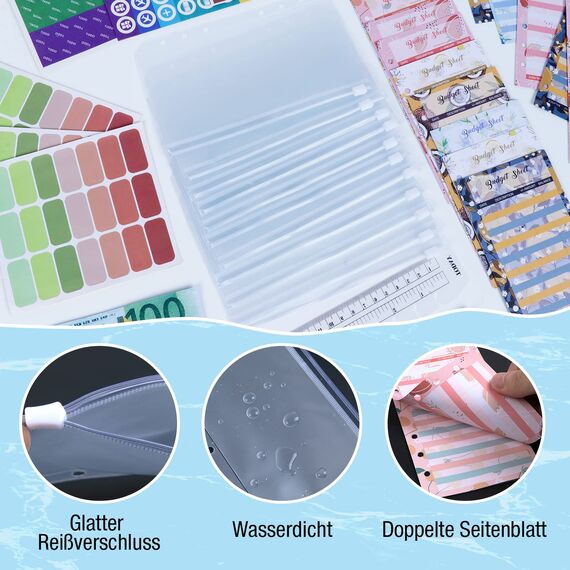 Budget Planner Budget Binder A6 - Budgetplaner Finanzplaner, Bugetplaner Umschlagmethode Haushaltsbuch mit Geldfächer, Geld Organizer Sparbuch mit Folien für Sparen, Geldplaner, Cash Stuffing
