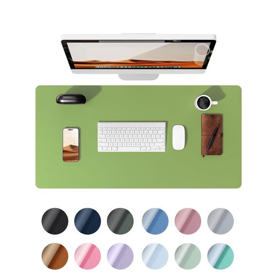 YSAGi Schreibtischunterlage 90x43cm, Premium Leder Mauspad XXL, Rutschfeste Tischunterlage Schreibunterlage, Multifunktionales Office Mousepad Schreibtisch Zubehör für Büro & Homeoffice (Blattgrün)