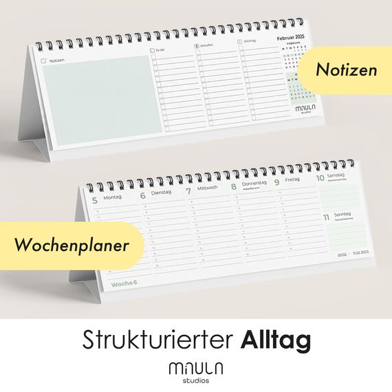 Tischkalender 2025 Quer - Für mehr Organisation & Produktivität - Wochenkalender 2025 für Schreibtisch - Kalender 2025 Tischkalender Wochenplaner 2025