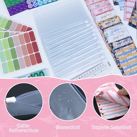 Budget Planner Budget Binder A6 - Budgetplaner Finanzplaner, Bugetplaner Umschlagmethode Haushaltsbuch mit Geldfächer, Geld Organizer Sparbuch mit Folien für Sparen, Geldplaner, Cash Stuffing