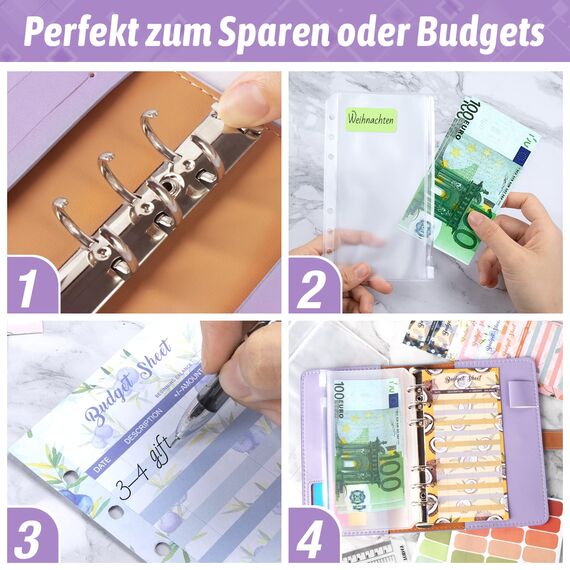 Budget Planner Binder A6 - ANYUKE Budgetplaner Geldumschläge Planer, Haushaltsbuch Ringbuch Geldbuch für Geld Spar Challenge Geldsparen Sparplan Spartaschenbuch Orgenizermappe