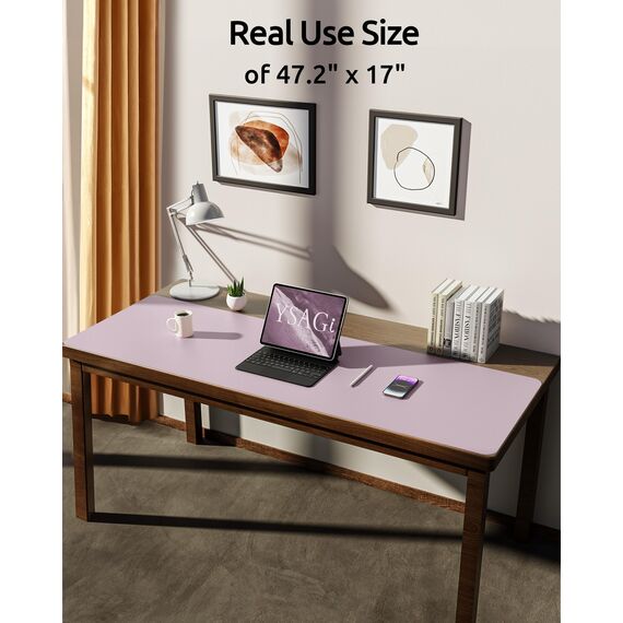 YSAGi Schreibtischunterlage 120x43cm, Premium Leder Mauspad XXL, Rutschfeste Tischunterlage Schreibunterlage, Multifunktionales Office Mousepad Schreibtisch Zubehör für Büro & Homeoffice (Graurosa)