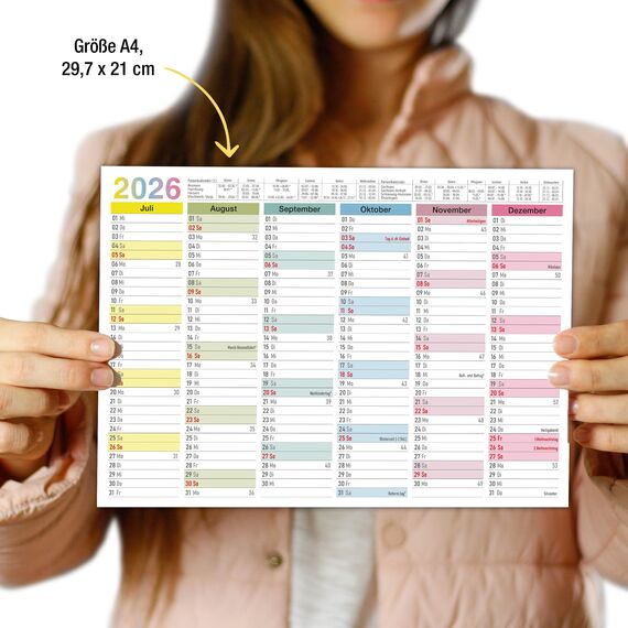 TOBJA abwischbarer Wandkalender 2026 A4 - "Bunter" Jahresplaner 2026 abwischbar, inkl. Stift. Tafelkalender 2026, Robuster Kalender A4 (abwischbar +1 Stift)