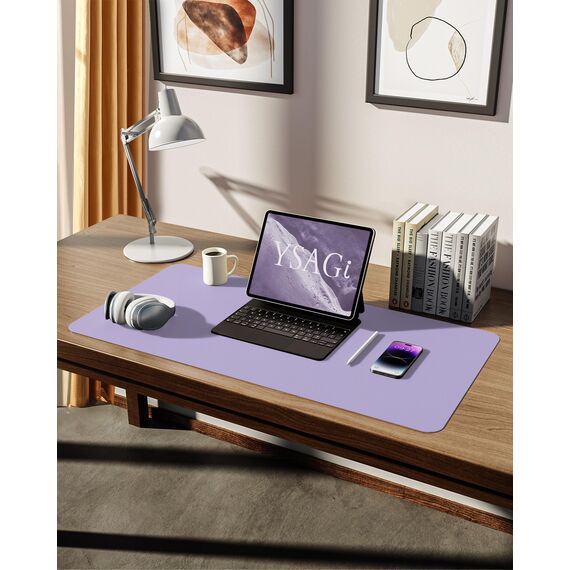 YSAGi Schreibtischunterlage 80x40cm, Premium Leder Mauspad XXL, Rutschfeste Tischunterlage Schreibunterlage, Multifunktionales Office Mousepad Schreibtisch Zubehör für Büro & Homeoffice (Lila)