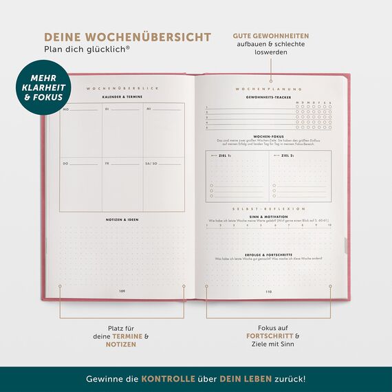 6-Minuten Erfolgsjournal – #1 Tagesplaner 2026 für Fokus & Motivation – Undatierter To Do Planer – Erfolgstagebuch für gelassene Zielerreichung