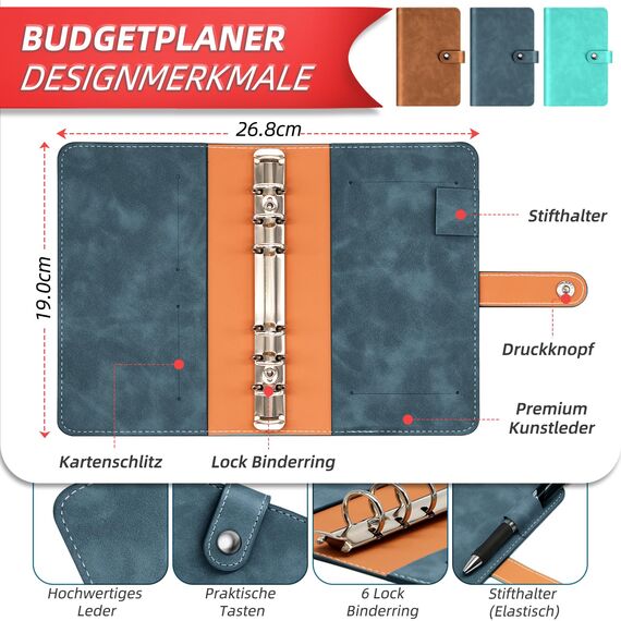 Budget Planner Deutsch Geld Sparen - Bugetplaner Startset mit 8 Sparchallenges - Finanzplaner Haushaltsbuch - Geld Organizer Sparbuch - Cash Stuffing - Budget Binder A6 - Sparen mit Umschlagmethode