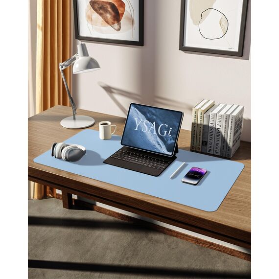 YSAGi Schreibtischunterlage 80x40cm, Premium Leder Mauspad XXL, Rutschfeste Tischunterlage Schreibunterlage, Multifunktionales Office Mousepad Schreibtisch Zubehör für Büro & Homeoffice (Hellblau)