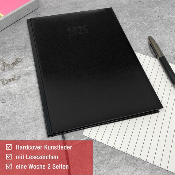 Terminkalender 2026 fast A4, Terminplaner mit Wochenübersicht 1 Woche 2 Seiten | Kalender 2026 Buchkalender A4