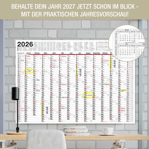 TOBJA Wandkalender 2026 groß mit Feiertagen und Ferien DE, AT | Jahresplaner 2026 Wandkalender 100x70 cm | XXL Wandkalender gefalzt | Hochwertiger Kalender [1 Stück gefalzt]