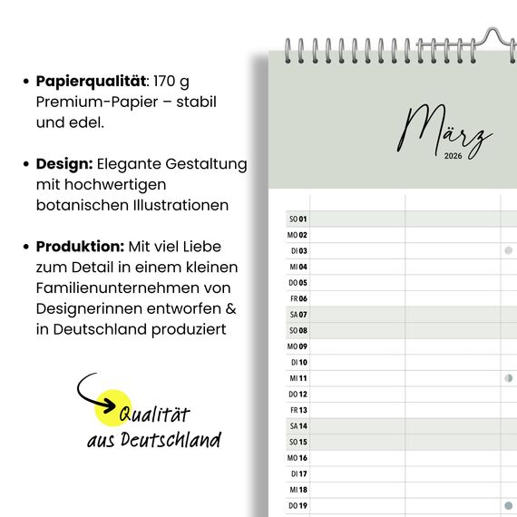 heaven+paper Paarplaner 3 Spalten Cozy Boho schlicht - Kalender für zwei 2026 mit Feiertagen, Schulferien, Mond - Wandkalender 2026 Familienkalender (42x21cm) (Cozy, 3 Spalten)