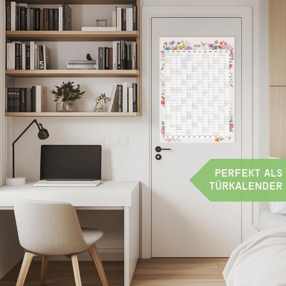 heaven+paper® Wandkalender 2026 | Jahresplaner 2026 A1 | Jahreskalender 2026 aus FSC zertifizierten Naturpapier | 12 Monate mit Feiertagen | Familienplaner 2026 Blumen | Made in Germany