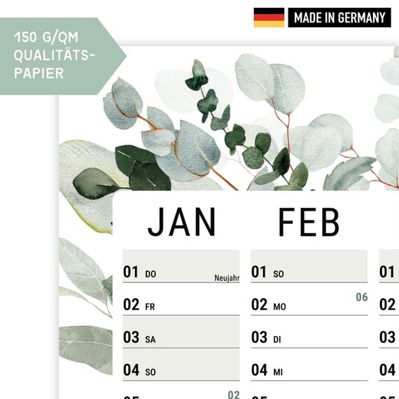 heaven+paper® Wandkalender 2026 | Jahresplaner 2026 A1 | Jahreskalender 26 aus FSC zertifizierten Naturpapier | 12 Monate mit Feiertagen | Calendar made in Germany | XXL Wandkalender | Wandplaner