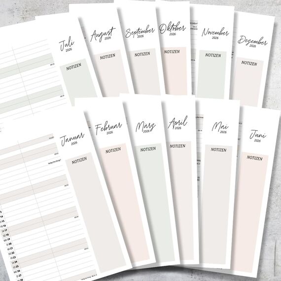 heaven+paper Paarplaner 2 Spalten Minimalistisches Design A4 - Kalender für zwei 2026 mit Feiertagen, Schulferien, Mond - Wandkalender Familienkalender (Cozy, 2 Spalten)