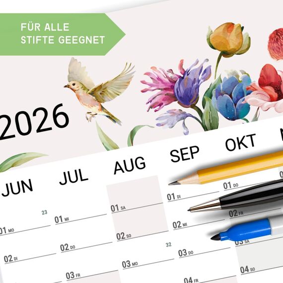 heaven+paper® Wandkalender 2026 | Jahresplaner 2026 A1 | Jahreskalender 2026 aus FSC zertifizierten Naturpapier | 12 Monate mit Feiertagen | Familienplaner 2026 Blumen | Made in Germany