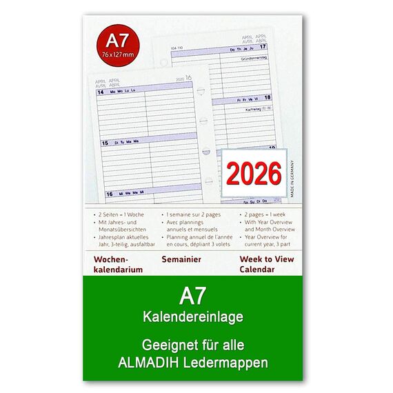 A7 Kalendereinlage 2026 (1 Woche auf 2 Seiten)Wochenplaner für alle gängige Ledermappen Terminplaner Organizer Kombimappe Zeitplaner Ersatz Kalender Einlagen Wochen Kalendarium Jahresplan (A7 Pocket)