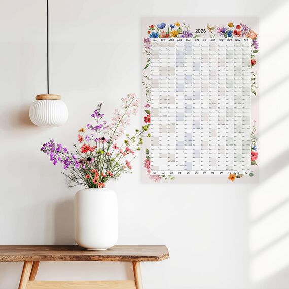 heaven+paper® Wandkalender 2026 | Jahresplaner 2026 A1 | Jahreskalender 2026 aus FSC zertifizierten Naturpapier | 12 Monate mit Feiertagen | Familienplaner 2026 Blumen | Made in Germany