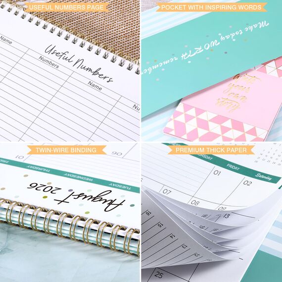 Tischkalender 2026 - Kalender 2026, 12 Monatskalender von Januar 2026 bis Dezember 2026 mit 53 To-Do-Memo-Seiten Pocket Large Typografie Home Office Schule 26,5 x 21,5 x 8,5 cm