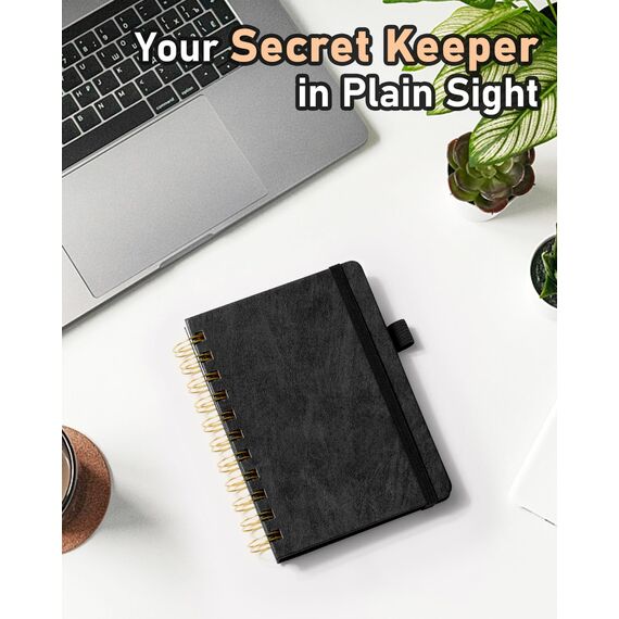 WEMATE Spiral-Passwortbuch mit alphabetischen Registerkarten, kleines Passwortbuch für Senioren, Internet-Passwort-Notizbuch, Hardcover, Passwort-Tagebuch, Logbuch, 11,9 x 15,2 cm, Schwarz