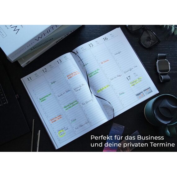 Chefplaner 2026 fast A4 Lederoptik Hardcover Terminbuch 2026 Buchkalender Terminplaner 2026 Chefkalender mit Wochenübersicht, Business Planer 2026 Kalenderbuch (Schwarz)