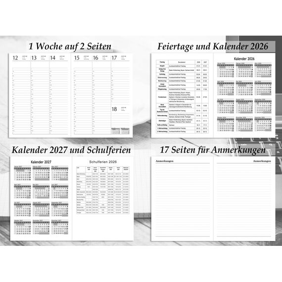 Chefplaner 2026 fast A4 Lederoptik Hardcover Terminbuch 2026 Buchkalender Terminplaner 2026 Chefkalender mit Wochenübersicht, Business Planer 2026 Kalenderbuch (Schwarz)