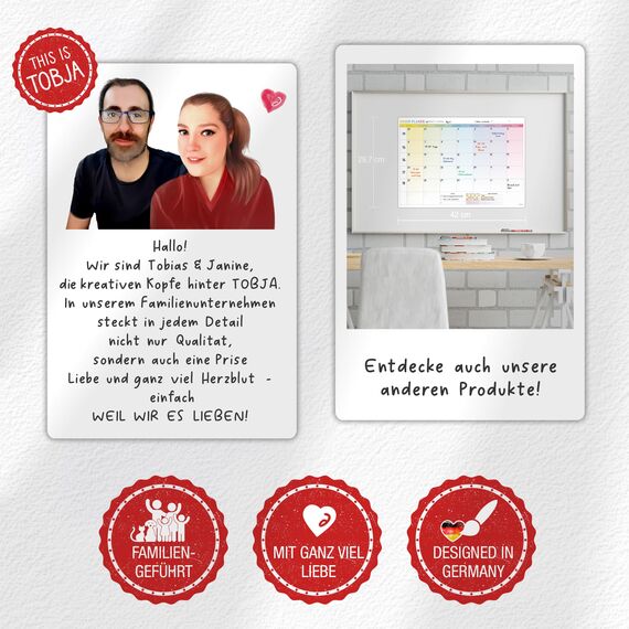 TOBJA XXL Wandkalender abwischbar 2026 - gerollter Versand inkl. 4 Stifte | Großer Jahresplaner Kalender (1 Stück abwischbar +4 Stifte)