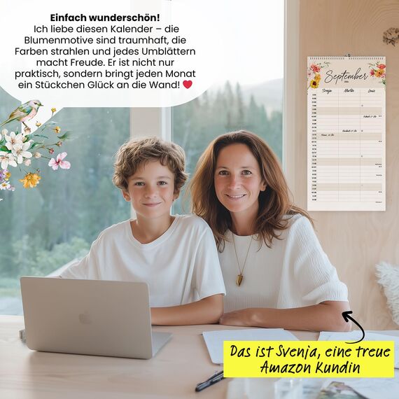heaven+paper® Familienkalender 2026 3 Spalten | Familienplaner 2026 | Paarkalender & Wandkalender 2026 (21x42 cm) | Planer für Zwei | Mit Feiertagen & Schulferien | Made in Germany