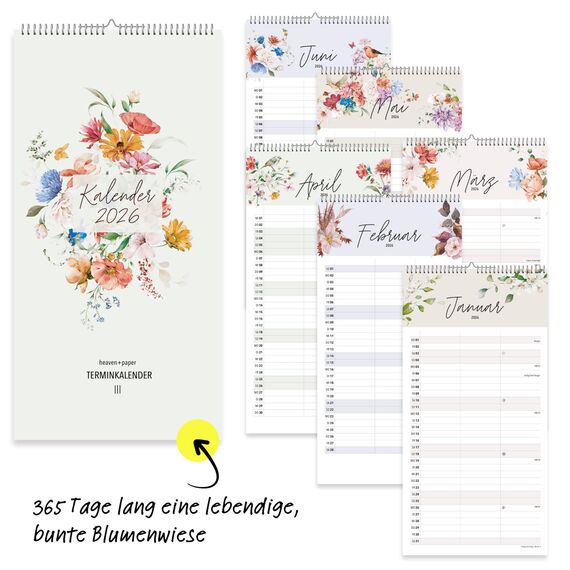 heaven+paper® Familienkalender 2026 3 Spalten | Familienplaner 2026 | Paarkalender & Wandkalender 2026 (21x42 cm) | Planer für Zwei | Mit Feiertagen & Schulferien | Made in Germany