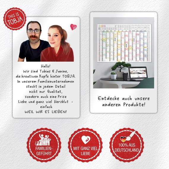 TOBJA Wandkalender 2026 groß mit Feiertagen und Ferien DE, AT | Jahresplaner 2026 100x70 cm | XXL Wandkalender 2026 gerollt oder gefalzt | Hochwertiger Kalender [1 Stück gerollt]