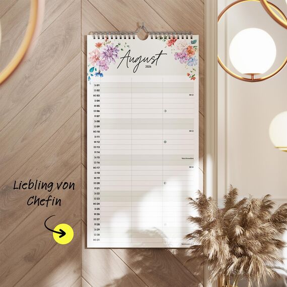 heaven+paper® Familienkalender 2026 3 Spalten | Familienplaner 2026 | Paarkalender & Wandkalender 2026 (21x42 cm) | Planer für Zwei | Mit Feiertagen & Schulferien | Made in Germany
