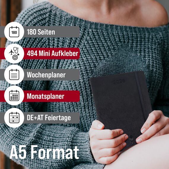 colortouch Terminplaner 2026, Kalender A5, Wochenplaner mit Softcover, Terminkalender Ringbuch, 30 Minuten-Intervalle Planer mit 2 Blatt Aukfleber auf Deutsch, Buchkalender 14 Monate (Nov 25-Dez 26)