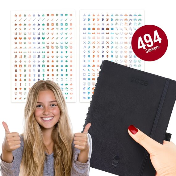 colortouch Terminplaner 2026 Englisch Tagesplaner, A5 Terminkalender Organizer, Buchkalender, Monatsplaner, 30 Minuten-Intervalle Ringbuch mit 2 Blatt Aufkleber 14 Monate Agenda (Nov 25-Dez 26)