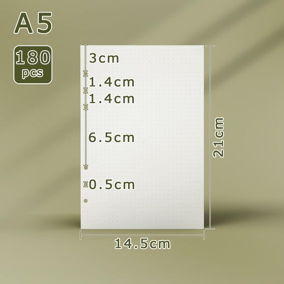 SWTYExt 3 Packungen A5 Nachfüllpapier Gepunktet, 180 Blätter 6 Löcher A5 Papier Nachfüllbare Refill Paper Ringbucheinlagen für A5 Notizbuch Skizze Tagbuch Malerei Bullet Journal