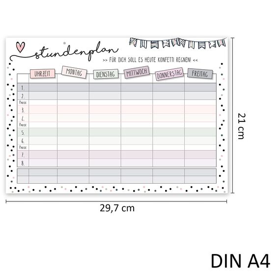 younikat Stundenplan abwischbar zum aufhängen I Konfetti I inkl. Stift wiederbeschreibbar I Grundschule Jungen Mädchen I dv972