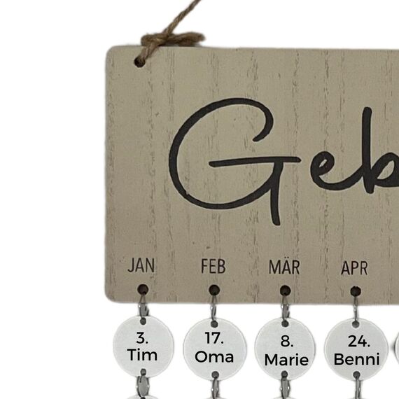 Bada Bing DIY Geburtstagskalender mit 60 Holz Scheiben zum Beschriften - Jahresunabhängiger Familienkalender Dekoration zum Aufhängen Wandkalender Geburtstag mit Holzscheiben Individuell gestaltbar