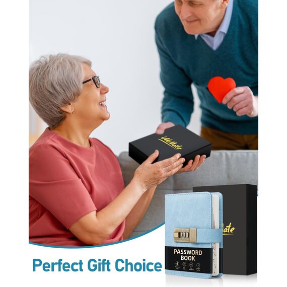 WEMATE Passwortbuch mit Schloss, Passwortbuch mit alphabetischen Registerkarten, 600+ Passwortplatz, Passwort-Organizer, Logbuch mit Schloss (Hellblau)