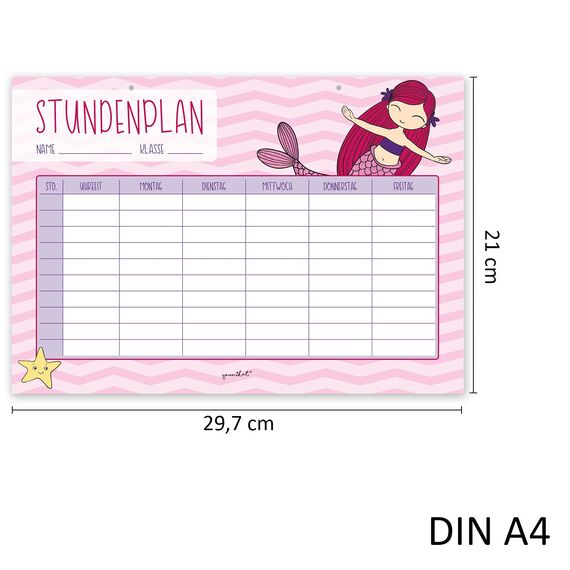 younikat Stundenplan abwischbar Meerjungfrau zum aufhängen inkl. Stift wiederbeschreibbar I Einschulung Jungen Mädchen I dv974