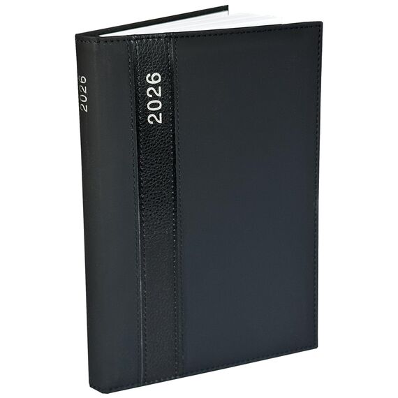 Buchkalender 2026 A5 - Lederoptik Design Chefplaner 2026 A5 Business Planer Terminkalender mit Jahreskalender Kalenderbuch Terminplaner Kalender 2026 (Schwarz)